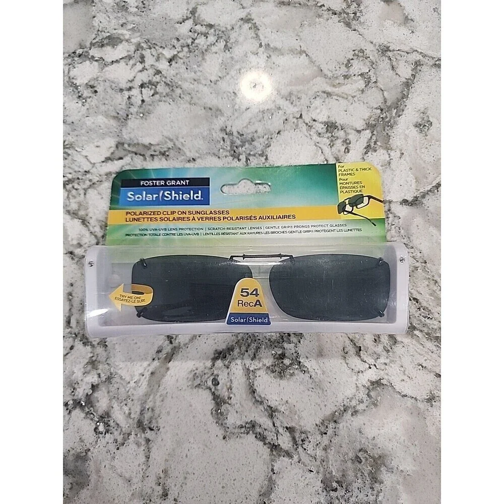 New  Solar Shield Polarized Clipons 54 Rec A 100% UVA/UVB Protection Scratch Res